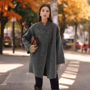 Joli Choose 70%羊毛双面呢大衣高级感灰色中长款外套女秋冬