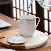 景德镇骨瓷茶杯陶瓷，带盖家用耐热水杯办公会议，接待杯子杯