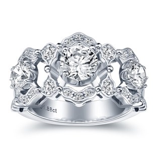 轻奢小众蕾丝镂空80分圆钻仿真钻石，戒指环女925纯银镀18k白金手镶