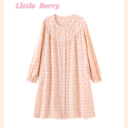 LittleBerry少女碎花粉色可爱圆领连衣裙睡衣可爱长袖