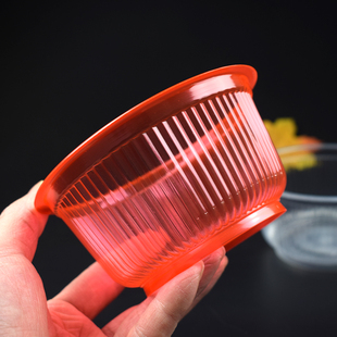 一次性塑料碗红色喜庆结婚酒席家用吃饭餐具，加厚圆形塑胶透明汤碗