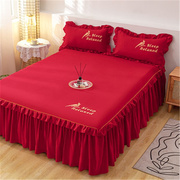 床裙式床罩单件防尘保护套，1.5m1.8米2床笠床单防滑床套罩大红色18