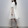 白色连衣裙女2023夏季韩版短袖圆领简约气质宽松中长款a字裙