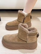 雪地靴女冬季2023加绒加厚皮毛一体东北棉鞋厚底大棉保暖短靴