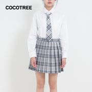 cocotree棵棵树春秋女童全棉，百搭学院冬季长袖，纯色抓绒加厚白衬衫