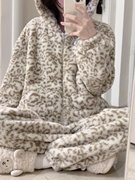 可爱豹纹套装珊瑚绒睡衣女款冬季加厚海岛绒2023大码家居服冬