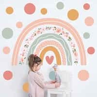 ins波西米亚风儿童房，装饰壁纸pvc自粘卡尔波点，手绘彩虹墙纸墙贴画
