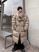 冬季加厚保暖防风立领皮质，棉衣外套男中长款纯色，面包服休闲皮棉袄