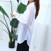 高货夏季韩版雪纺防晒衬衫，女设计感小众，宽松翻领薄款长袖中长款衬