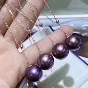 2023珍珠项链妖紫色大颗粒，11-12mm正圆几乎无暇珠宝首饰吊坠饰品