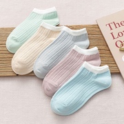 袜子女4双韩版均码船袜，防臭吸汗条纹，薄款短款男女袜透气浅口纯色