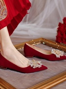 粗跟秀禾婚纱两穿鞋低跟平底鞋结婚鞋女2024红色婚鞋新娘孕妇
