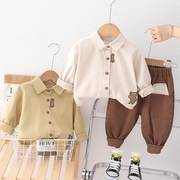 儿童春装男宝宝洋气套装小孩帅气休闲衬衣二件套婴幼儿韩版衬衫潮