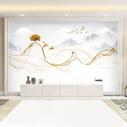 8d电视背景墙壁纸新中式客厅装饰抽象线条意境，山水影视墙布壁画