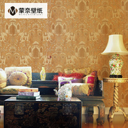 泰式大象墙纸东南亚风格绿色，金色壁纸非自粘美式复古卧室热带雨林