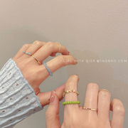 彩色水晶串珠戒指套装女独特小众，设计素圈指环，叠戴时尚个性食指戒