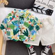 2024夏季男童女宝宝儿童套装1-3岁4岁沙滩海边短袖衬衫两件套