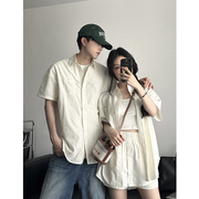 小众设计高级感情侣装夏季2024韩版短袖衬衫短裤法式两件套装