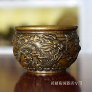 黄铜缸摆件做旧仿古二龙缸家居桌面中式装饰品烟灰缸底座铜缸