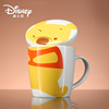 迪士尼马克杯 带盖带勺陶瓷杯可爱卡通牛奶咖啡杯子 小熊维尼水杯
