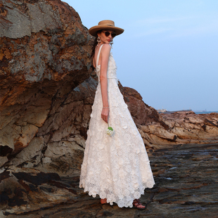 绝美重工沙滩裙女泰国海边吊带仙女长裙三亚海滩穿搭度假风连衣裙