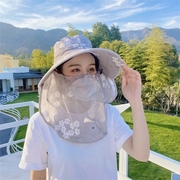 2024女士防晒遮阳帽夏季韩版护颈面纱棉质透气口罩户外采茶帽