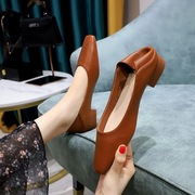 韩国春季方头浅口一脚蹬奶奶鞋软底软面舒适复古简约低跟气质单鞋