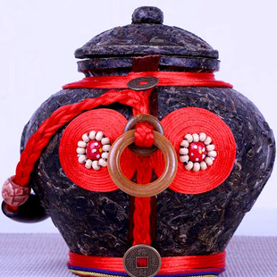 普洱生茶雕茶罐摆件七彩云南民族茶叶碎沫压制工艺品储茶罐茶