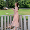 粉红色法式连衣裙女夏季2024气质小众设计感镂空宽松显瘦鱼尾裙子