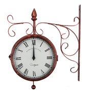 欧式仿古铁艺创意双面挂钟复古金属时钟挂墙钟表家用简约个性挂表