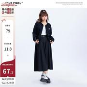 蓝池bluepool胖mm学院风，针织开衫女春季修身显瘦大码黑色毛衣外套