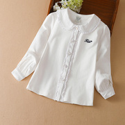 女童衬衫长袖纯棉洋气春装，2024儿童白衬衣(白衬衣)时髦小女孩打底上衣