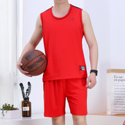 纯棉红色篮球服套装带拉链球衣男装宽松吸汗透气跑步服青年健身服