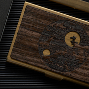 定制刻字创意木质名片盒，不锈钢高档商务金属，名片夹便携式男女卡包