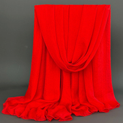冬季长款古装丝巾大红纱巾超大洋气薄款春夏季红色披肩围巾沙滩巾