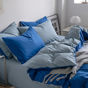 定制简约风纯色撞色水洗棉四件套1.8m1.5床上用品单人床单被套三