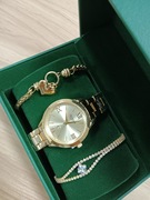 士钢带手表绿水钻手链手镯，套装礼盒女时尚，圆形石英普通国产腕表