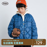 mipo儿童轻薄羽绒服男2023秋冬女童棒球，外套冬装立领夹克上衣