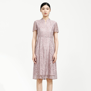 戴布拉芬品牌夏季复古优雅镂空气质宽松小立领短袖连衣裙女