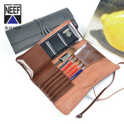 澳大利亚NEEF头层牛皮复古笔袋24色固体水彩颜料写生旅行笔袋创意