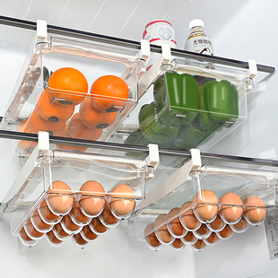 冰箱抽屉式收纳盒挂篮内部悬挂鸡蛋，用厨房保鲜冷冻置物架托神器