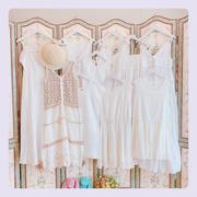 日本制古着治愈白色系(白色系，)vintage复古写真文艺吊带蕾丝棉布连衣裙
