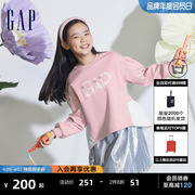 Gap女童2024春季柔软高弹logo拼接下摆卫衣儿童装上衣890218