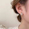 日韩镶钻珍珠花朵交叉耳钉女纯银2024耳饰小众设计感耳环