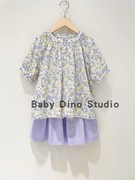 Baby Dino定制款女童紫色碎花上衣加紫色花苞裙裤套装