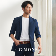 吉约蒙西装男外套蓝色七分袖休闲单西短袖修身夏季薄款西服上衣