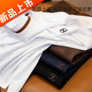 短袖t恤男轻奢品质优选夏季薄款修身圆领丝光棉白色半袖男士上衣