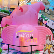 充气卡通大型趴地粉色大象气模商场户外露营主题装饰展品