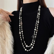 小众轻奢时尚双层珍珠，项链女2024年洋气时尚长款毛衣链