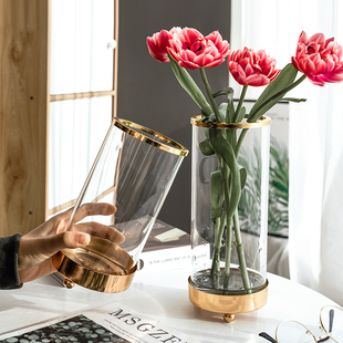 创意轻奢三珠透明玻璃花瓶大号水培绿植鲜花插花器北欧式摆件客厅